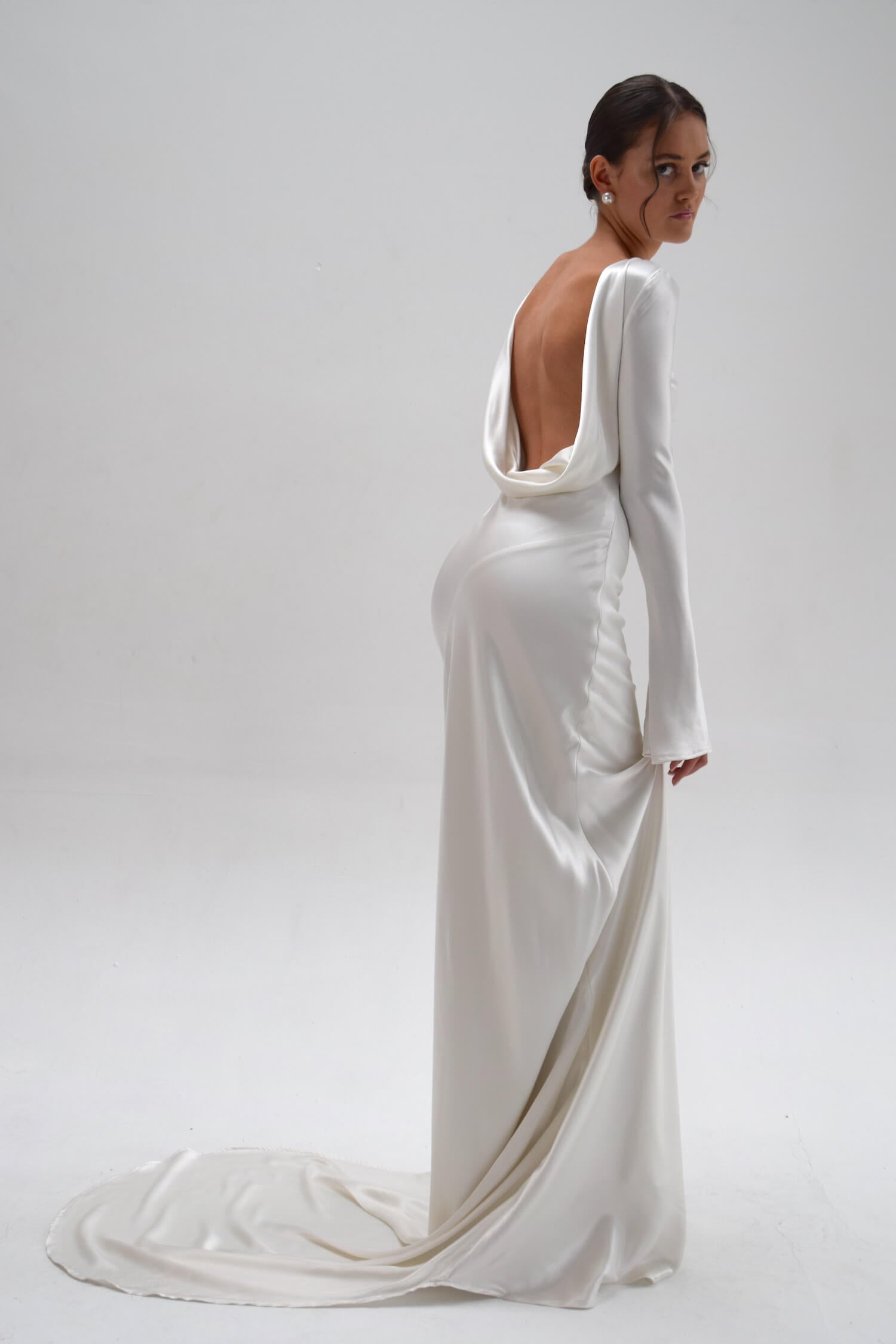 sachin and babi light blue dress Pearl-Trimmed Deep V-Neck Satin Wedding Dress with Pockets